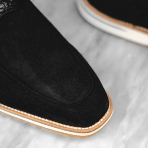 zelli_meo__suede_goatskin_10.webp Shop Zelli Meo 3 Suede Goatskin / Crocodile Loafers (11-020-BLK) Black