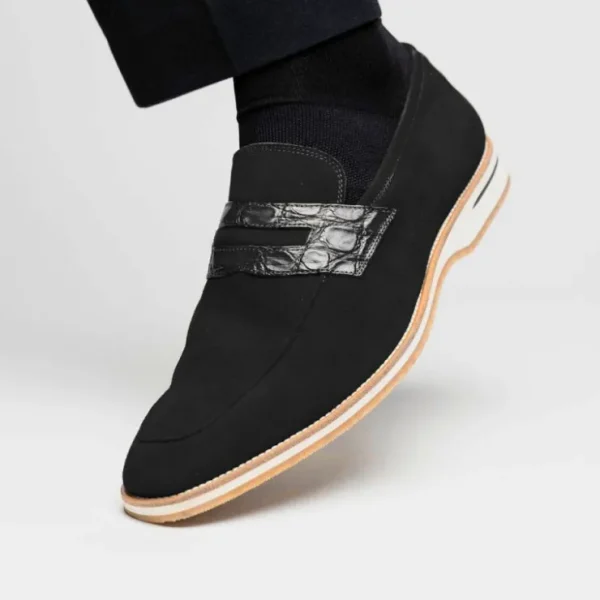 zelli_meo__suede_goatskin_11.webp Shop Zelli Meo 3 Suede Goatskin / Crocodile Loafers (11-020-BLK) Black