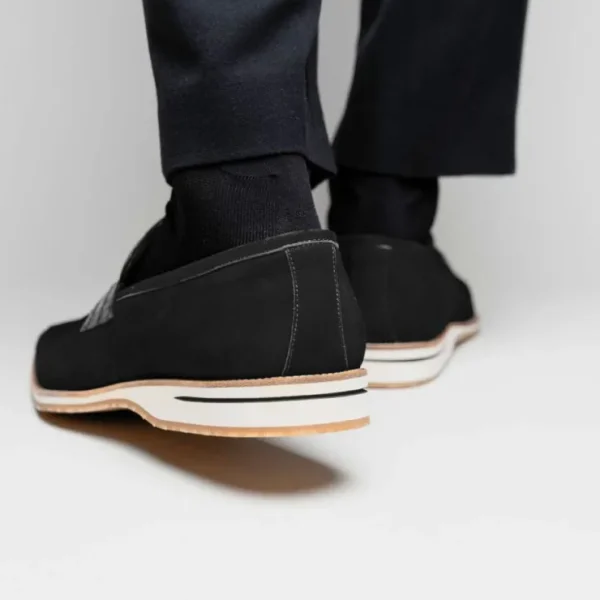 zelli_meo__suede_goatskin_12.webp Shop Zelli Meo 3 Suede Goatskin / Crocodile Loafers (11-020-BLK) Black