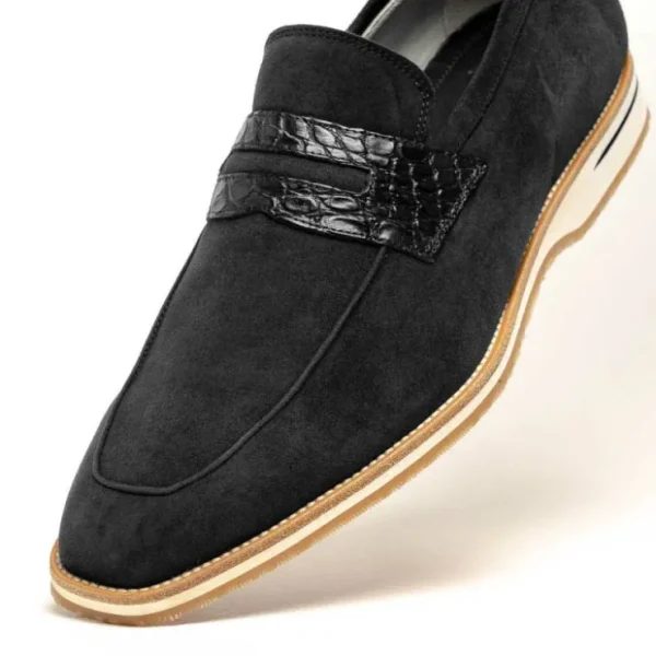 zelli_meo__suede_goatskin_3.webp Shop Zelli Meo 3 Suede Goatskin / Crocodile Loafers (11-020-BLK) Black
