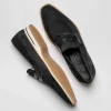 Shop Zelli Meo 3 Suede Goatskin / Crocodile Loafers (11-020-BLK) Black