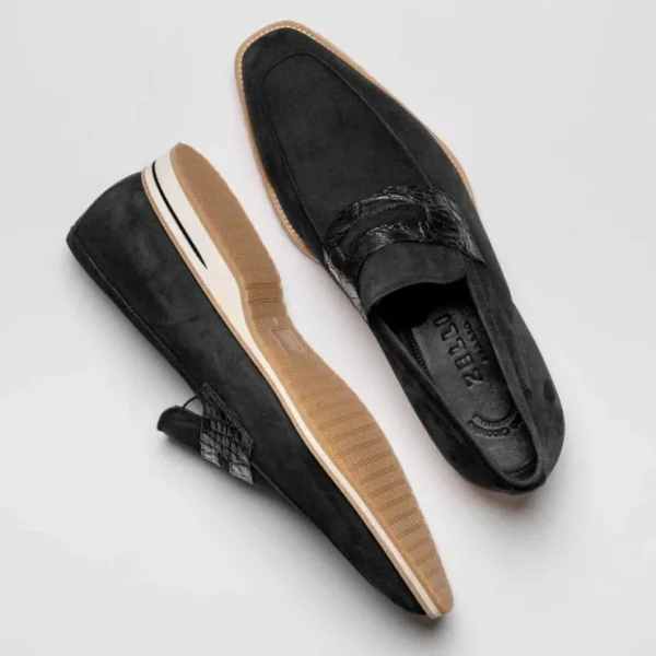 zelli_meo__suede_goatskin_4.webp Shop Zelli Meo 3 Suede Goatskin / Crocodile Loafers (11-020-BLK) Black
