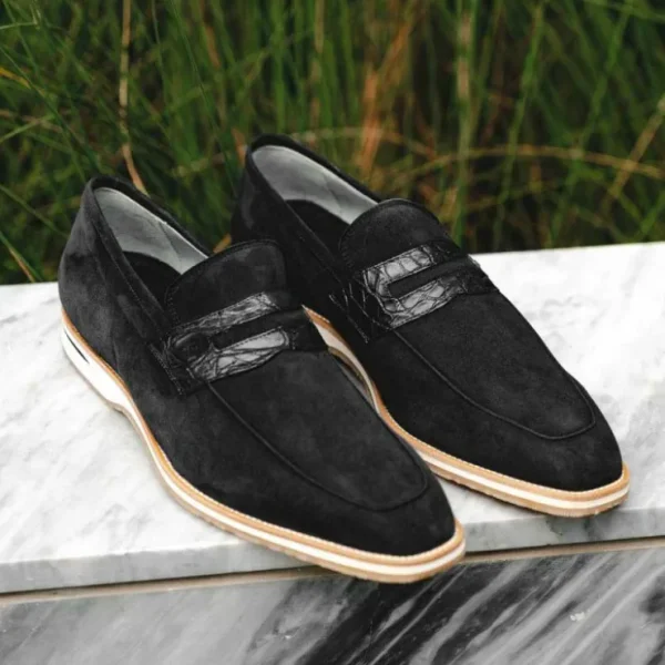 zelli_meo__suede_goatskin_5.webp Shop Zelli Meo 3 Suede Goatskin / Crocodile Loafers (11-020-BLK) Black