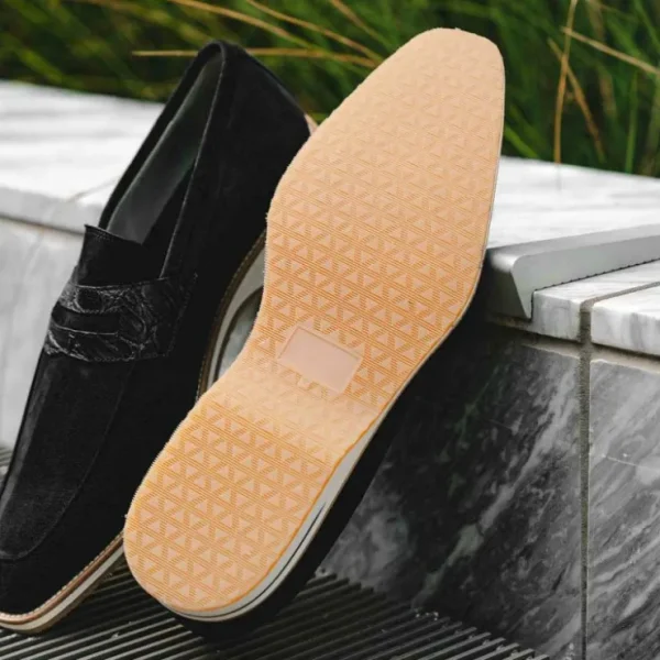 zelli_meo__suede_goatskin_7.webp Shop Zelli Meo 3 Suede Goatskin / Crocodile Loafers (11-020-BLK) Black