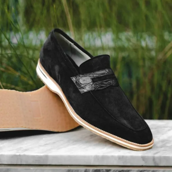 zelli_meo__suede_goatskin_8.webp Shop Zelli Meo 3 Suede Goatskin / Crocodile Loafers (11-020-BLK) Black