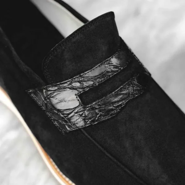 zelli_meo__suede_goatskin_9.webp Shop Zelli Meo 3 Suede Goatskin / Crocodile Loafers (11-020-BLK) Black