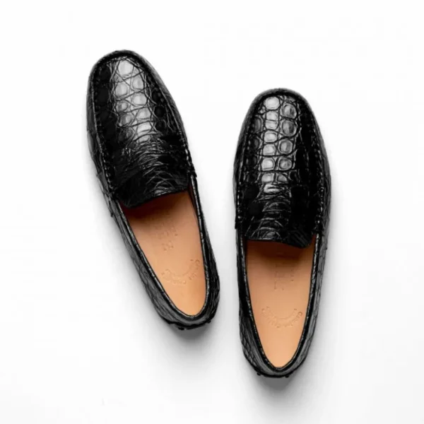 New Zelli Monza Caiman Crocodile Driving Loafers (31-103-BLK) Black