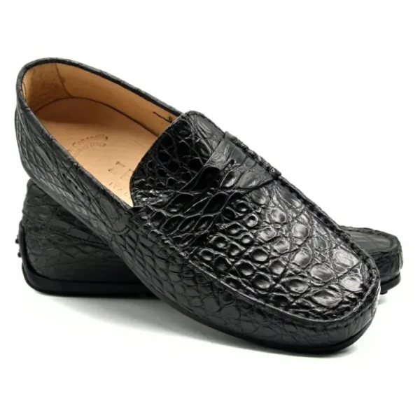 New Zelli Monza Caiman Crocodile Driving Loafers (31-103-BLK) Black