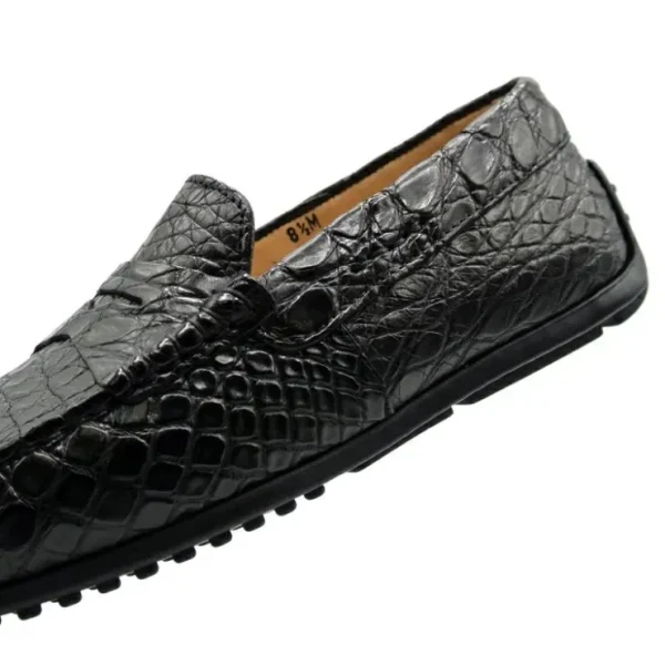 New Zelli Monza Caiman Crocodile Driving Loafers (31-103-BLK) Black