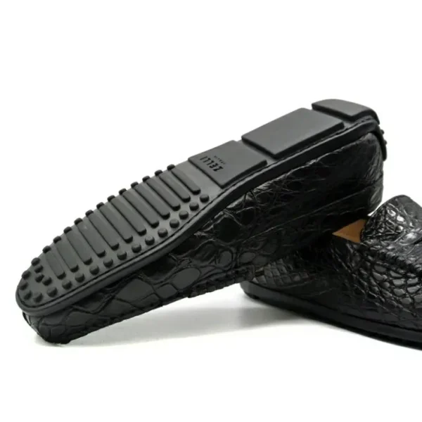 New Zelli Monza Caiman Crocodile Driving Loafers (31-103-BLK) Black