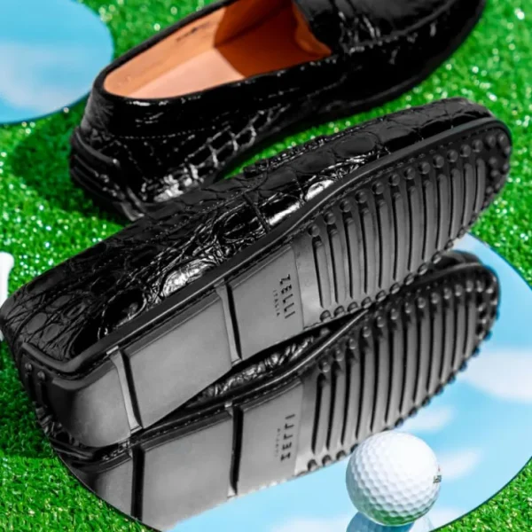 New Zelli Monza Caiman Crocodile Driving Loafers (31-103-BLK) Black