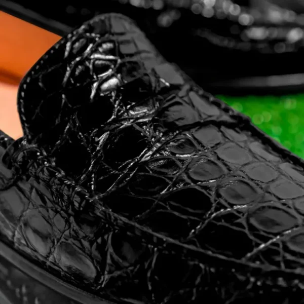 New Zelli Monza Caiman Crocodile Driving Loafers (31-103-BLK) Black