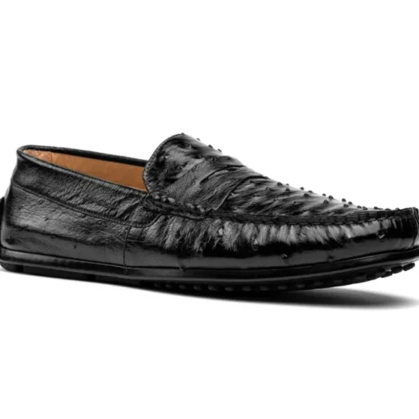 zelli_monza_ostrich_quill_1.webp Clearance Zelli Monza Ostrich Quill Driving Loafers (33-100-BLK) Black