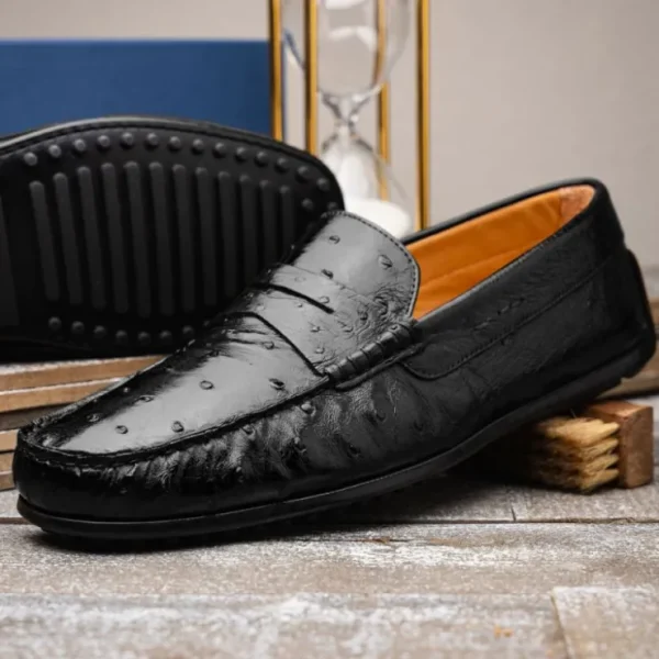 zelli_monza_ostrich_quill_10.webp Clearance Zelli Monza Ostrich Quill Driving Loafers (33-100-BLK) Black