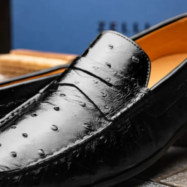 zelli_monza_ostrich_quill_11.webp Clearance Zelli Monza Ostrich Quill Driving Loafers (33-100-BLK) Black