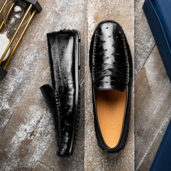 zelli_monza_ostrich_quill_13.webp Clearance Zelli Monza Ostrich Quill Driving Loafers (33-100-BLK) Black