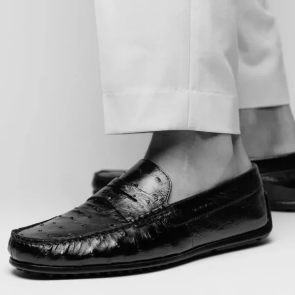 zelli_monza_ostrich_quill_6.webp Clearance Zelli Monza Ostrich Quill Driving Loafers (33-100-BLK) Black