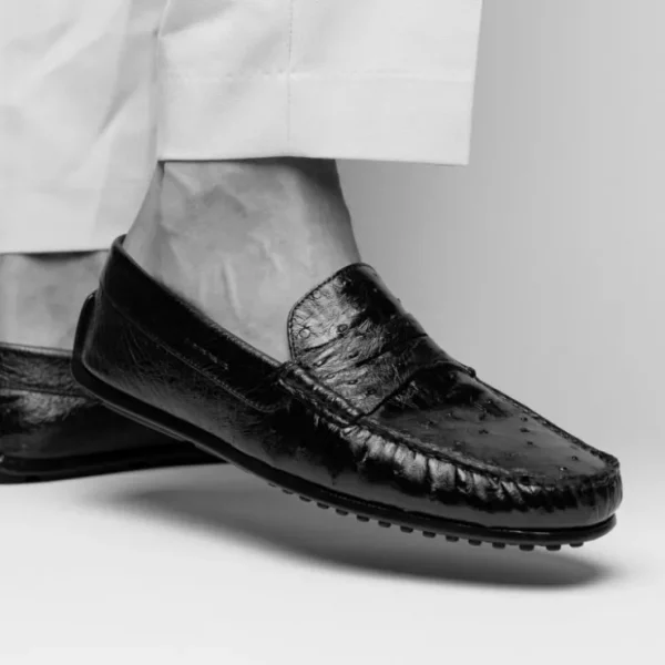 zelli_monza_ostrich_quill_7.webp Clearance Zelli Monza Ostrich Quill Driving Loafers (33-100-BLK) Black
