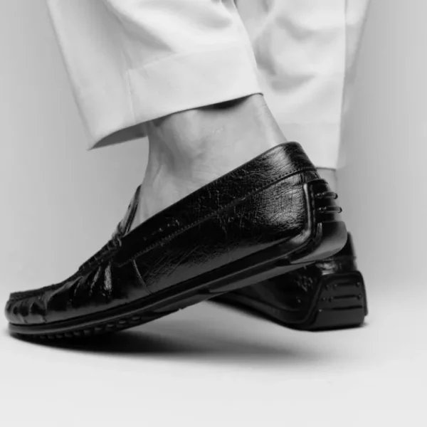 zelli_monza_ostrich_quill_8.webp Clearance Zelli Monza Ostrich Quill Driving Loafers (33-100-BLK) Black