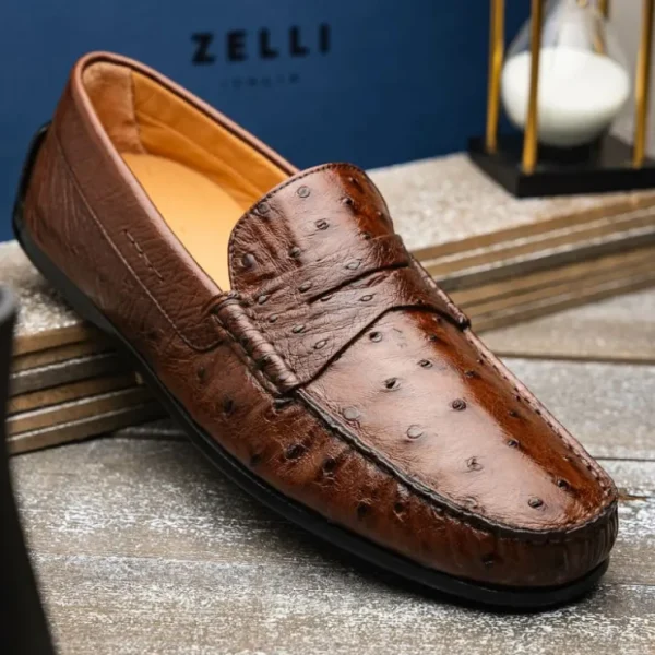 zelli_monza_ostrich_quill_9-1.webp Flash Sale Zelli Monza Ostrich Quill Driving Loafers (33-100-BRN) Brown