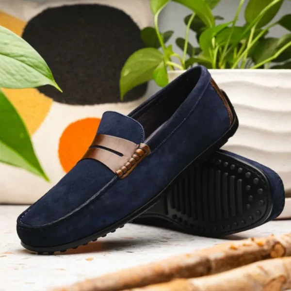 Hot Zelli Monza Suede & Calfskin Driving Loafers Navy / Chestnut (36-300-NVY)