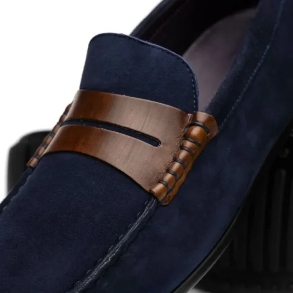 Hot Zelli Monza Suede & Calfskin Driving Loafers Navy / Chestnut (36-300-NVY)