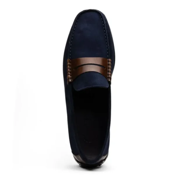 Hot Zelli Monza Suede & Calfskin Driving Loafers Navy / Chestnut (36-300-NVY)