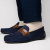 Hot Zelli Monza Suede & Calfskin Driving Loafers Navy / Chestnut (36-300-NVY)