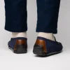 Hot Zelli Monza Suede & Calfskin Driving Loafers Navy / Chestnut (36-300-NVY)