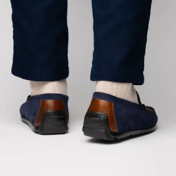 Hot Zelli Monza Suede & Calfskin Driving Loafers Navy / Chestnut (36-300-NVY)