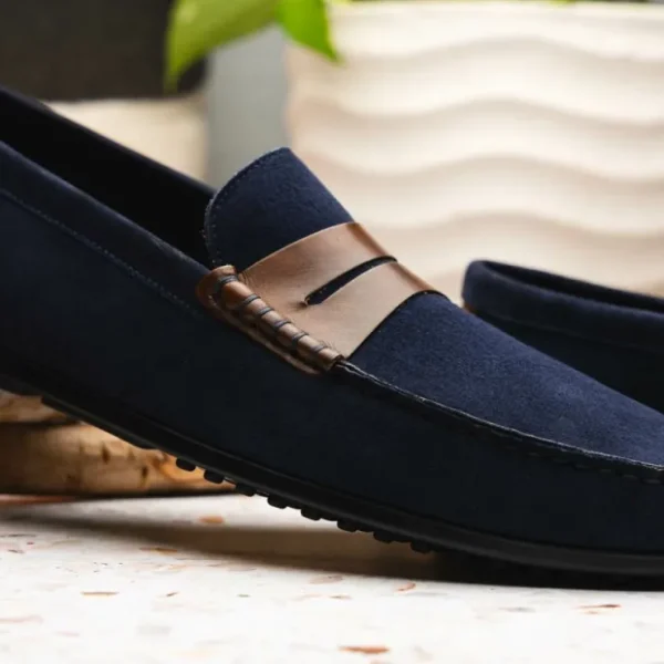 Hot Zelli Monza Suede & Calfskin Driving Loafers Navy / Chestnut (36-300-NVY)