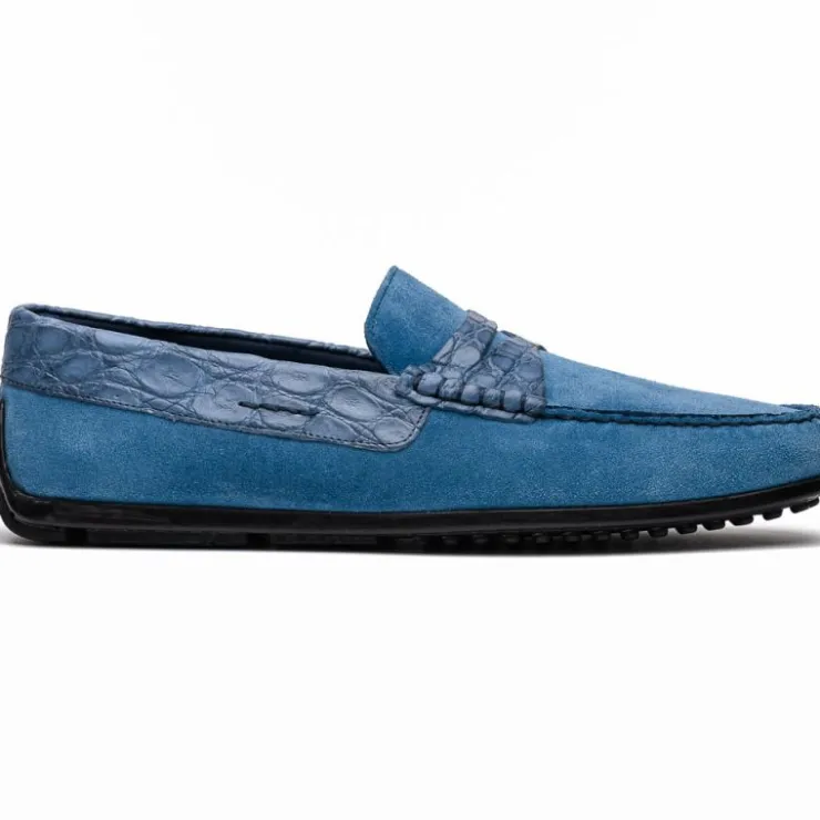 Hot Zelli Monza Suede & Crocodile Driving Shoes (31-160-DNM) Denim