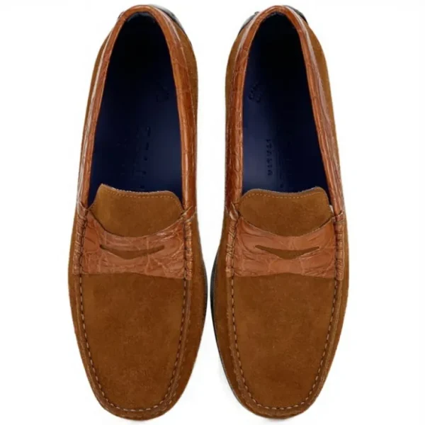 zelli_monza_suede_amp_cro_1-1.webp Sale Zelli Monza Suede & Crocodile Driving Shoes (31-160-CGN) Cognac