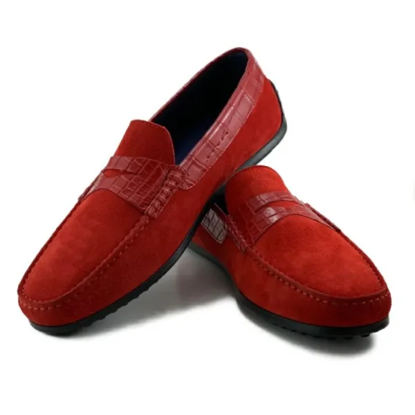 zelli_monza_suede_amp_cro_1-4.webp Clearance Zelli Monza Suede & Crocodile Driving Shoes (31-160-) Red