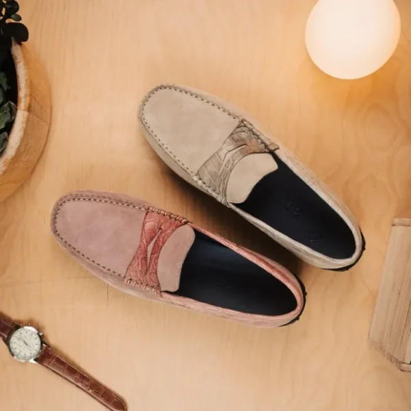 zelli_monza_suede_amp_cro_10.webp Fashion Zelli Monza Suede & Crocodile Driving Shoes (31-160-CDY) Candy