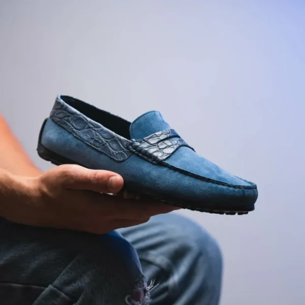 Hot Zelli Monza Suede & Crocodile Driving Shoes (31-160-DNM) Denim