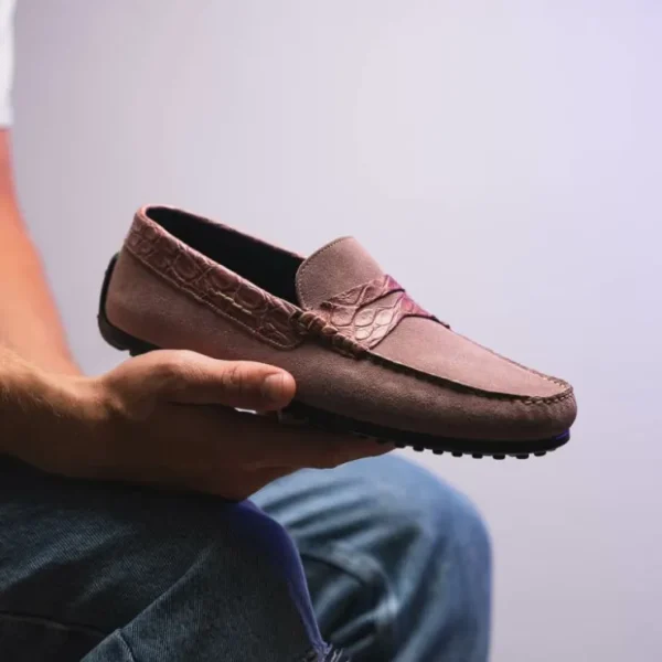 zelli_monza_suede_amp_cro_11.webp Fashion Zelli Monza Suede & Crocodile Driving Shoes (31-160-CDY) Candy