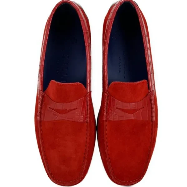 zelli_monza_suede_amp_cro_2-3.webp Clearance Zelli Monza Suede & Crocodile Driving Shoes (31-160-) Red