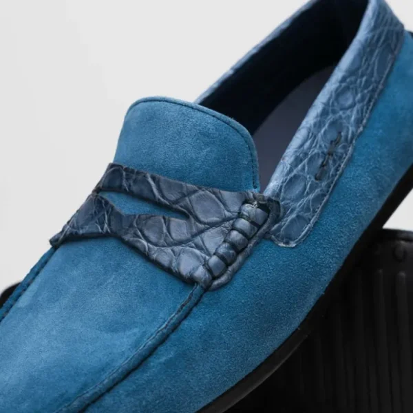 Hot Zelli Monza Suede & Crocodile Driving Shoes (31-160-DNM) Denim