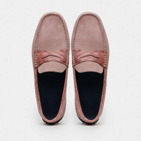 zelli_monza_suede_amp_cro_3-5.webp Fashion Zelli Monza Suede & Crocodile Driving Shoes (31-160-CDY) Candy
