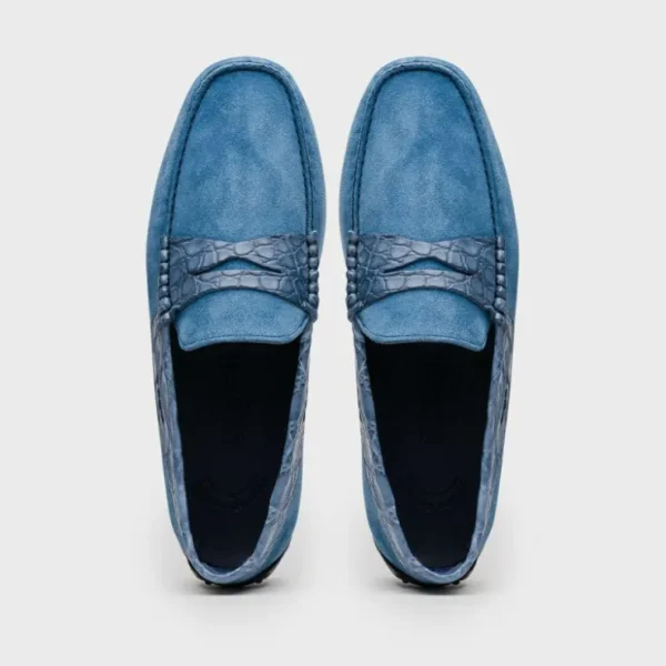 Hot Zelli Monza Suede & Crocodile Driving Shoes (31-160-DNM) Denim