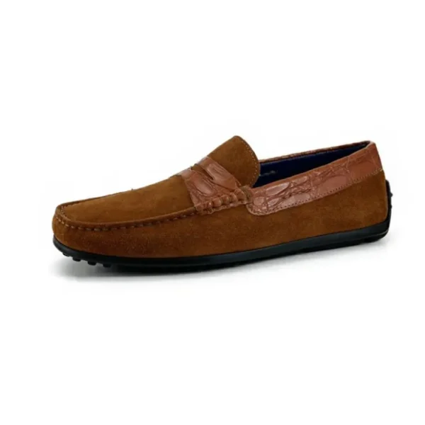 zelli_monza_suede_amp_cro_3.webp Sale Zelli Monza Suede & Crocodile Driving Shoes (31-160-CGN) Cognac