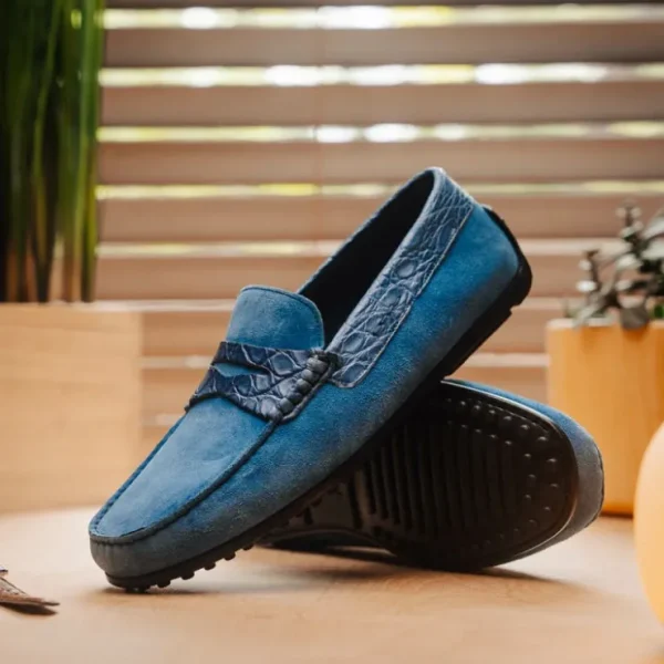Hot Zelli Monza Suede & Crocodile Driving Shoes (31-160-DNM) Denim