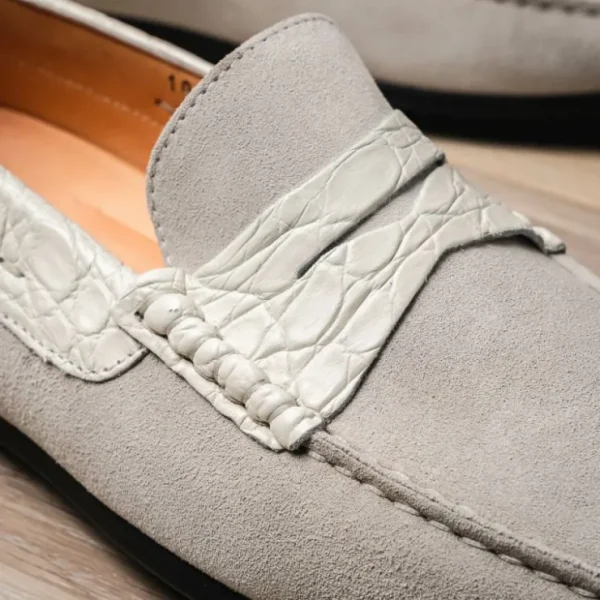 zelli_monza_suede_amp_cro_5.webp Best Sale Zelli Monza Suede & Crocodile Driving Shoes (31-160-WHT) White