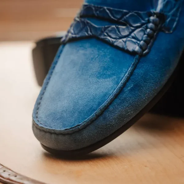 Hot Zelli Monza Suede & Crocodile Driving Shoes (31-160-DNM) Denim