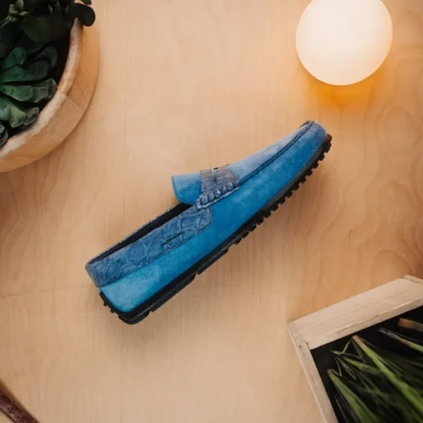 Hot Zelli Monza Suede & Crocodile Driving Shoes (31-160-DNM) Denim