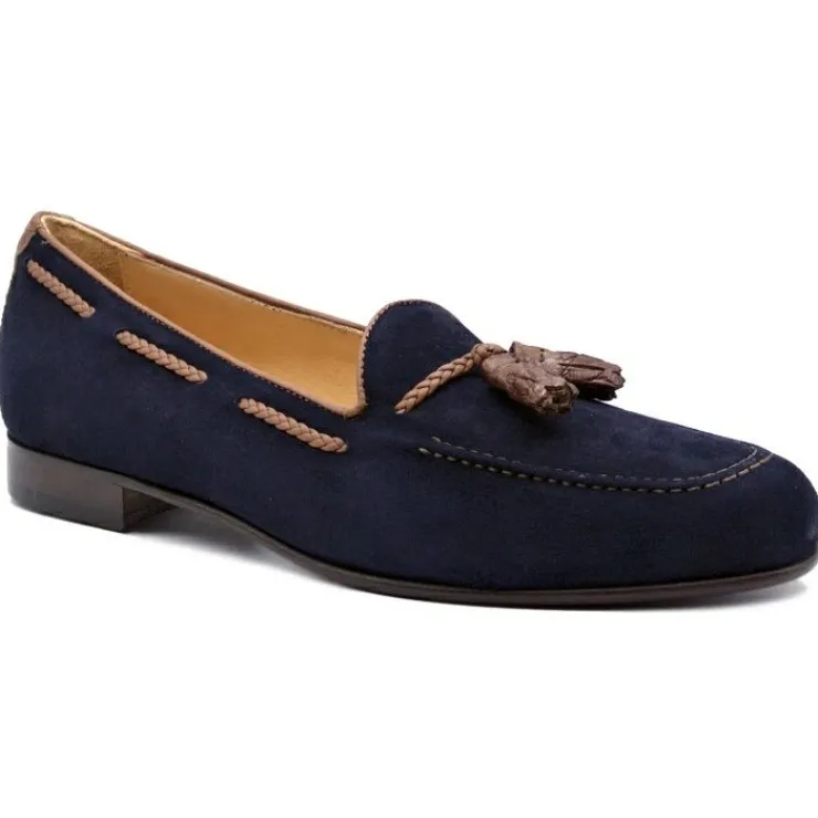 Sale Zelli Naples Suede & Crocodile Tassel Loafers (16-584-NVY) Navy