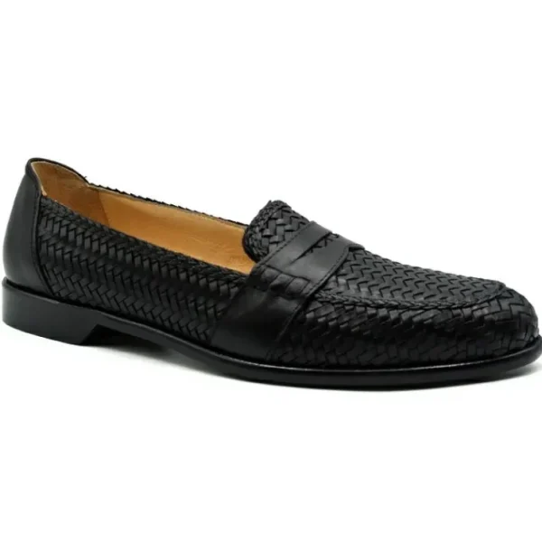 zelli_nicola_woven_calfsk_0.webp Shop Zelli Nicola Woven Calfskin Penny Loafers (15-585-BLK) Black