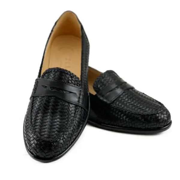 zelli_nicola_woven_calfsk_1.webp Shop Zelli Nicola Woven Calfskin Penny Loafers (15-585-BLK) Black