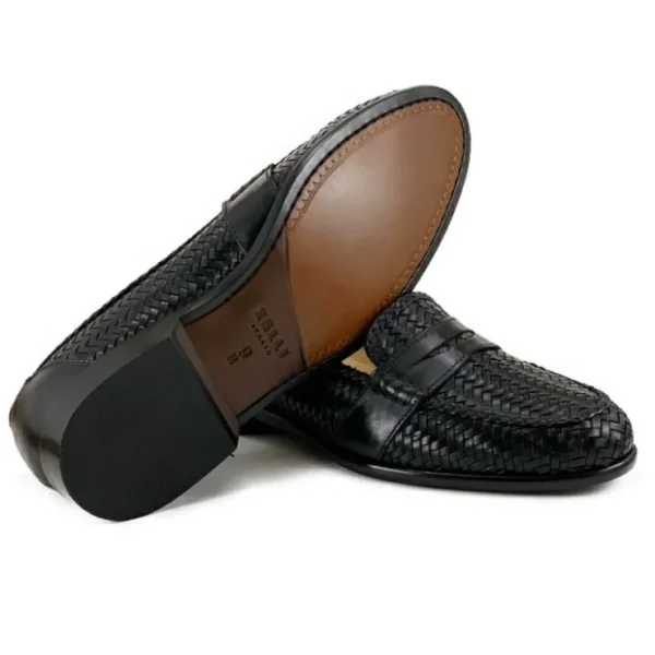 zelli_nicola_woven_calfsk_2.webp Shop Zelli Nicola Woven Calfskin Penny Loafers (15-585-BLK) Black